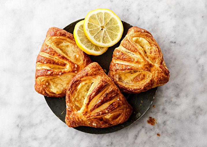 Schulstad Lemon Crème Fan Danish Pastries with real Italian lemon juice blended into a smooth crème filling, folded into crisp pastry layers