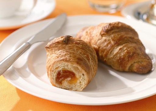 22331000 Schulstad Mini Apricot Filled Croissants plated and served for breakfast