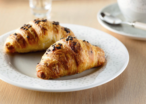 22331000 Schulstad Mini Chocolate Filled Croissants with coffee