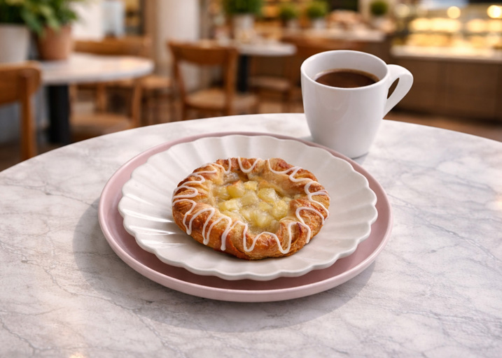 Schulstad Large Apple Crown Plated with Coffee on Cafe Table