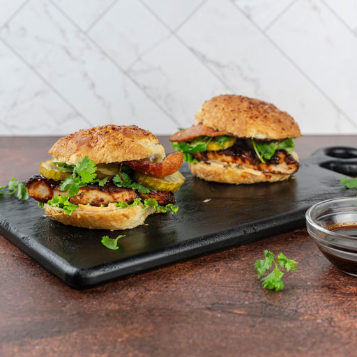 Almond Danish Doughnuts transformed into savory Korean fried chicken sandwiches