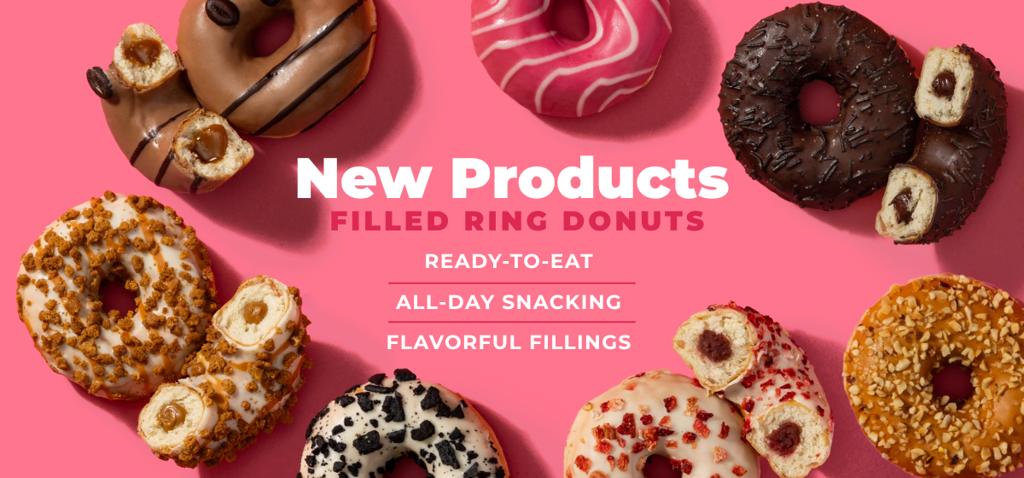 New Filled Ring Donut Products Teaser Banner with Pink Background - Schulstad USA