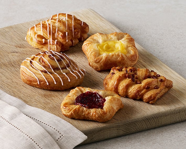 Mini Danish Selection of Pastries on Wood Board - Schulstad USA