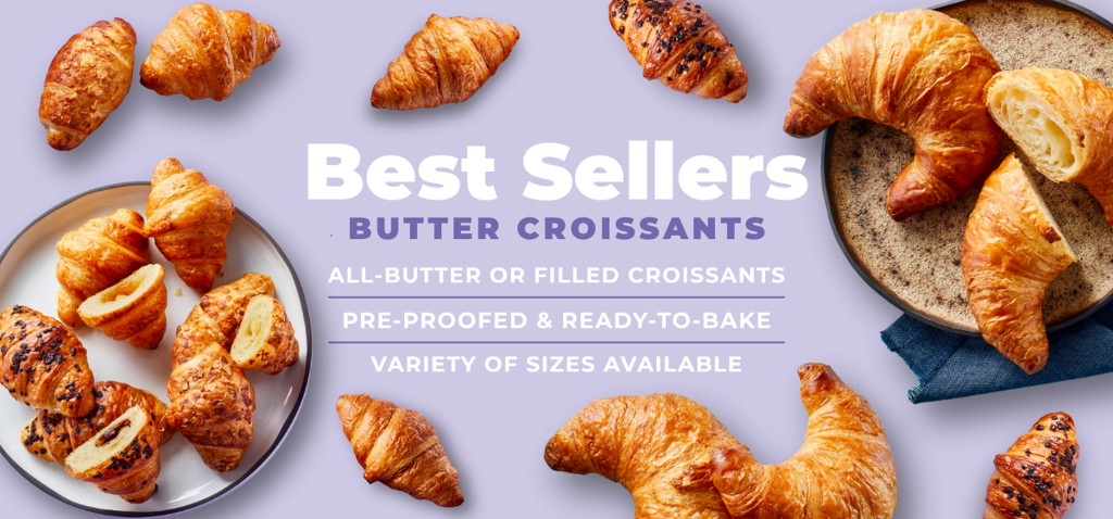 Best Selling All Butter Croissants Teaser Banner with Purple Background - Schulstad USA